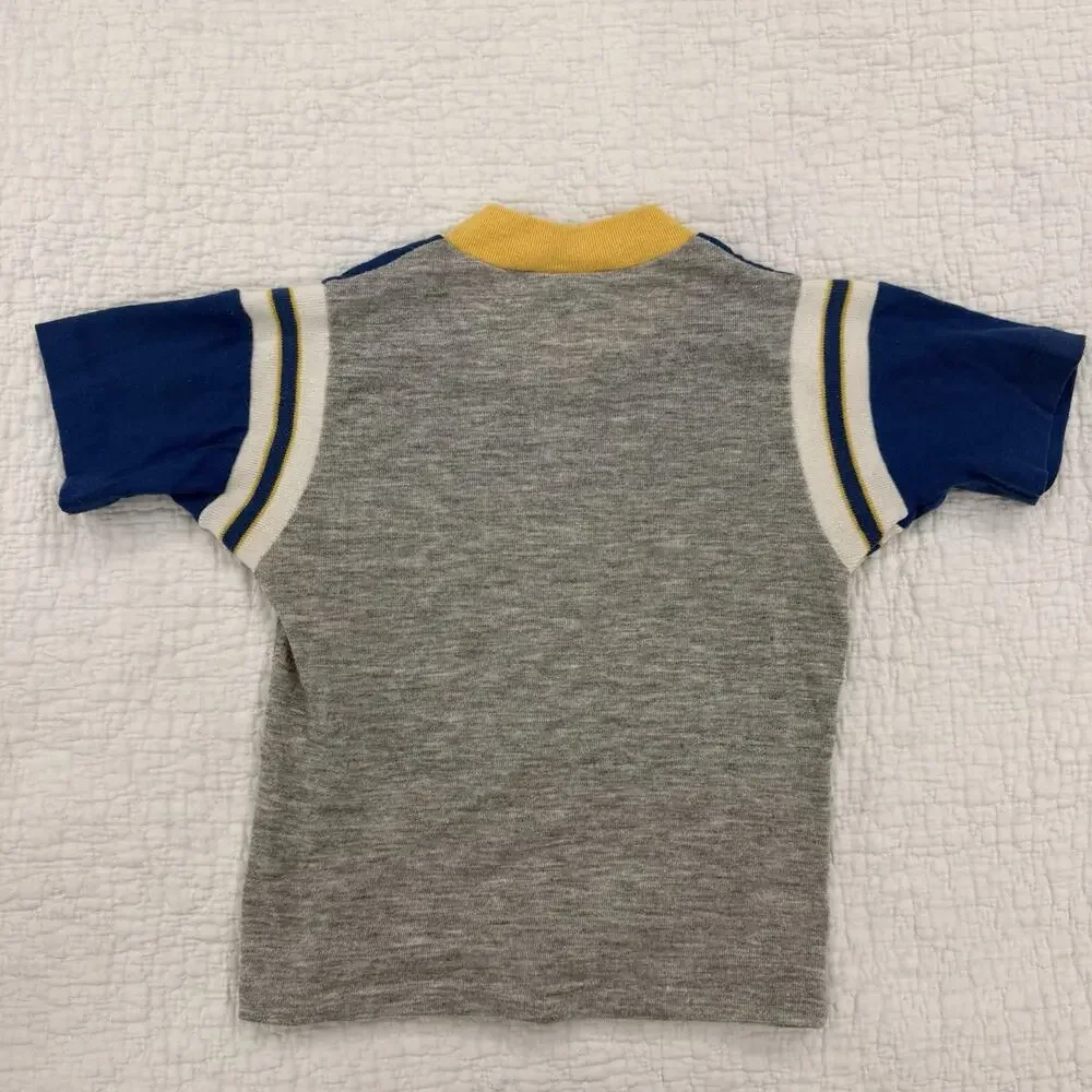 Vintage Kids Short Sleeve V-Neck Shirt Blue/Gray/Yellow Size 6 USA